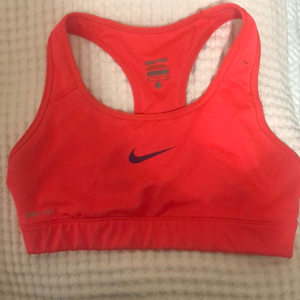 Bright coral small Nike Pro Sports Bra, no padding